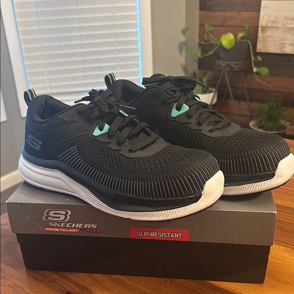 SKECHERS Work Jevion Safety Comp Toe Men's Shoes Black Blue 11.5 - Picture 1 of 13